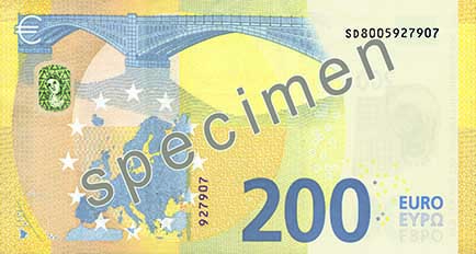 ECB 200euro Banknote back ECB specimen