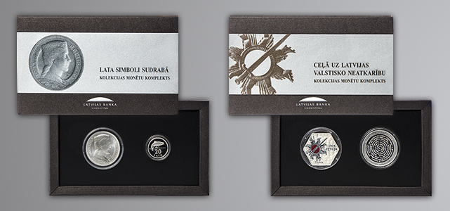 Latvijas 100 gadu jubilejai veltīti īpaši monētu komplekti "Lata simboli sudrabā" un "Ceļā uz Latvijas valstisko neatkarību"